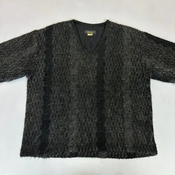 Vintage 90s GHQ Black Mohair Blend Stripe Men's Medium Kurt Cobain Made in USA